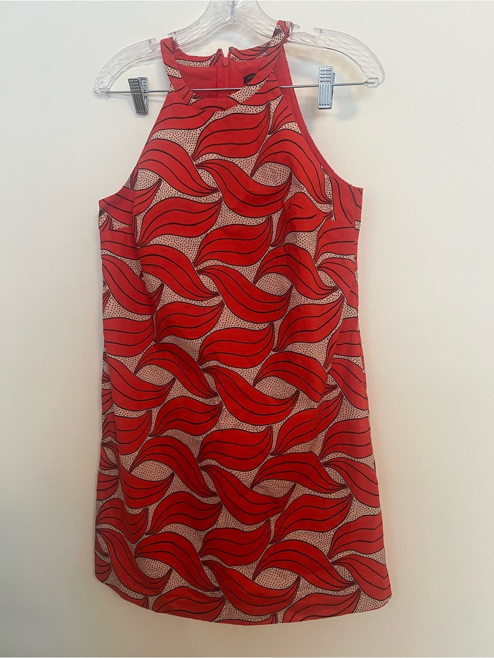 Ann Taylor Red Wave-Print Halter Mini Dress